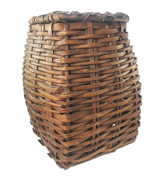 Antique Early American Handwoven Oak Splint Basket with Woven Lid 18 3/4"