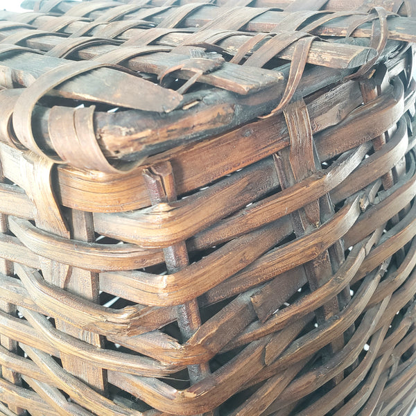 Antique Early American Handwoven Oak Splint Basket with Woven Lid 18 3/4"
