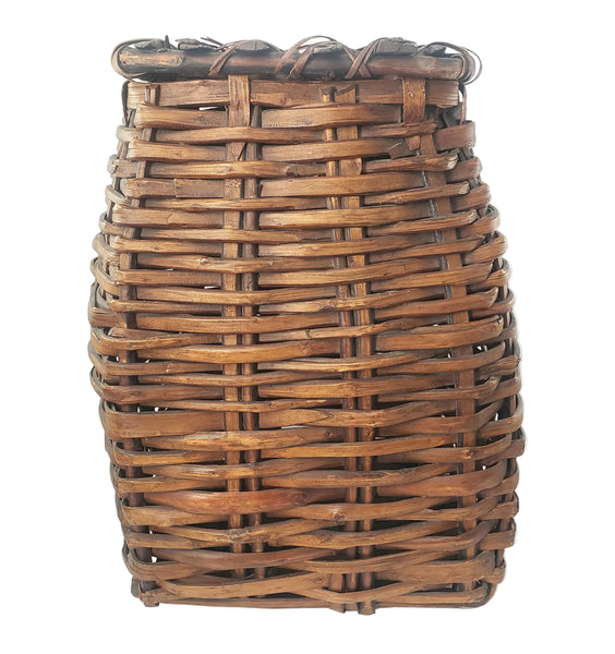 Antique Early American Handwoven Oak Splint Basket with Woven Lid 18 3/4"
