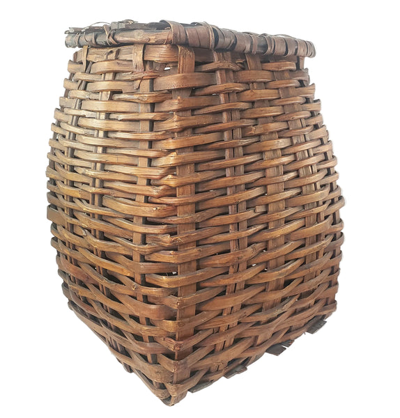 Antique Early American Handwoven Oak Splint Basket with Woven Lid 18 3/4"