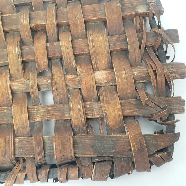 Antique Early American Handwoven Oak Splint Basket with Woven Lid 18 3/4"