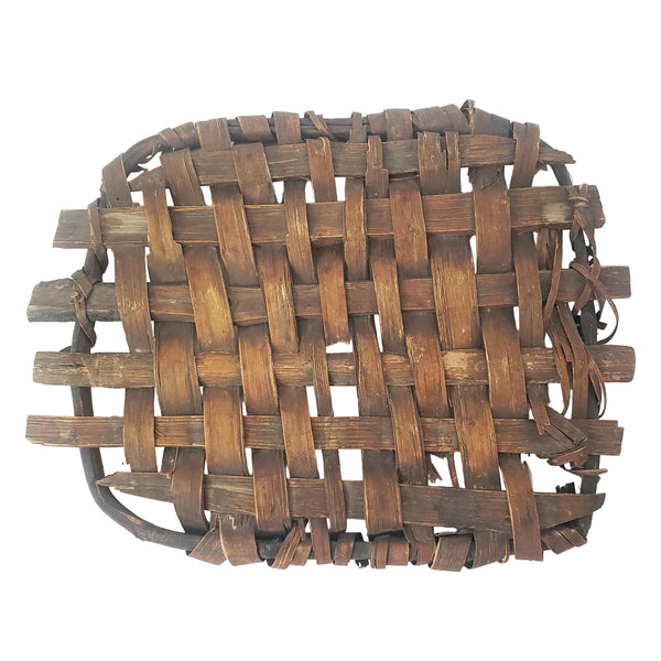 Antique Early American Handwoven Oak Splint Basket with Woven Lid 18 3/4"