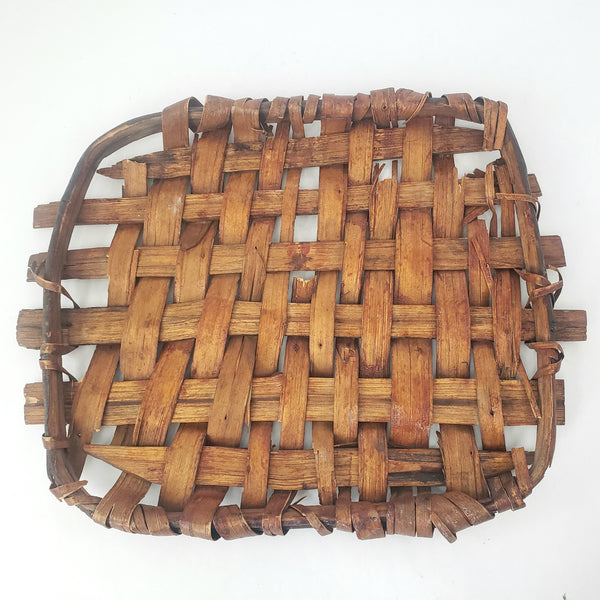 Antique Early American Handwoven Oak Splint Basket with Woven Lid 18 3/4"