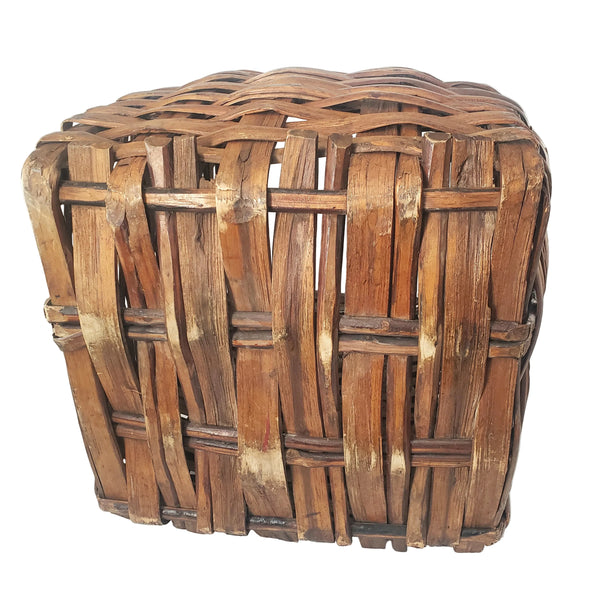 Antique Early American Handwoven Oak Splint Basket with Woven Lid 18 3/4"