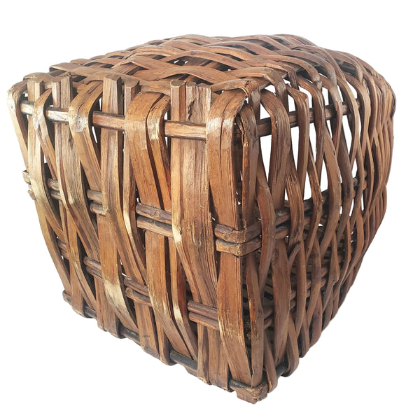 Antique Early American Handwoven Oak Splint Basket with Woven Lid 18 3/4"