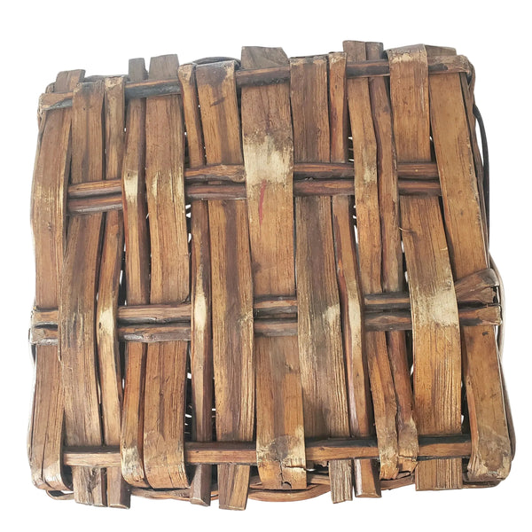 Antique Early American Handwoven Oak Splint Basket with Woven Lid 18 3/4"
