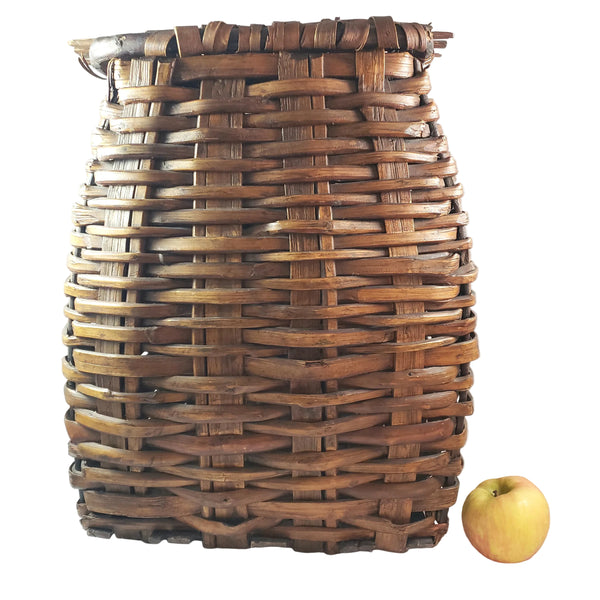 Antique Early American Handwoven Oak Splint Basket with Woven Lid 18 3/4"