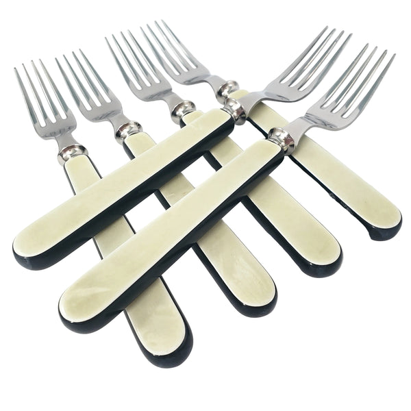 Vintage Voos Co. Cutlery Set 12 Pc French Ivory & Black Pearlized Celluloid & Stainless Steel - Connecticut