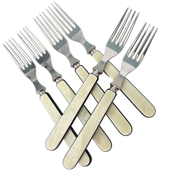 Vintage Voos Co. Cutlery Set 12 Pc French Ivory & Black Pearlized Celluloid & Stainless Steel - Connecticut