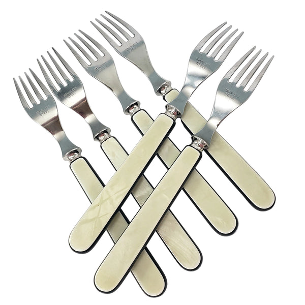 Vintage Voos Co. Cutlery Set 12 Pc French Ivory & Black Pearlized Celluloid & Stainless Steel - Connecticut