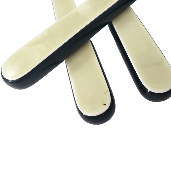 Vintage Voos Co. Cutlery Set 12 Pc French Ivory & Black Pearlized Celluloid & Stainless Steel - Connecticut
