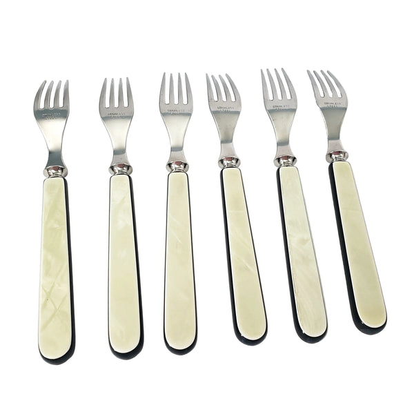 Vintage Voos Co. Cutlery Set 12 Pc French Ivory & Black Pearlized Celluloid & Stainless Steel - Connecticut