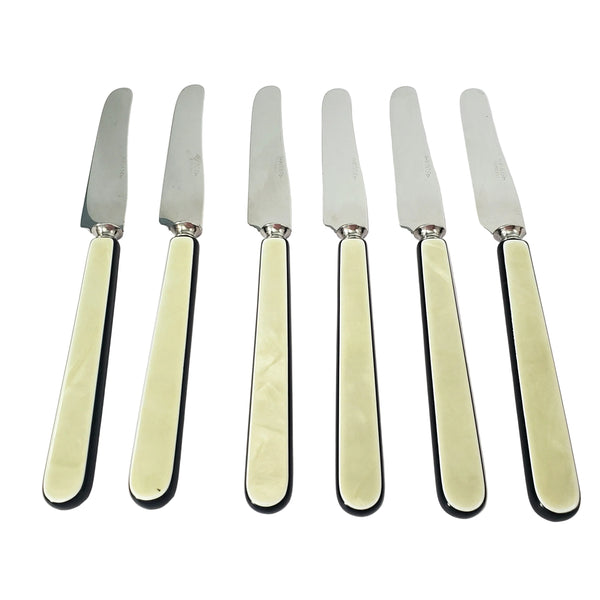 Vintage Voos Co. Cutlery Set 12 Pc French Ivory & Black Pearlized Celluloid & Stainless Steel - Connecticut