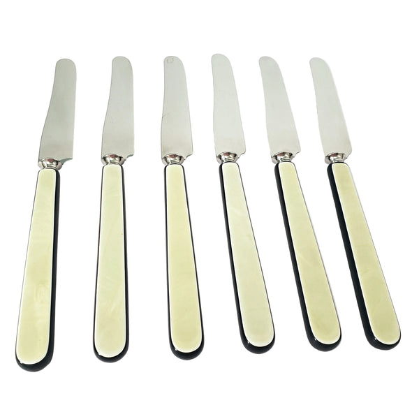 Vintage Voos Co. Cutlery Set 12 Pc French Ivory & Black Pearlized Celluloid & Stainless Steel - Connecticut