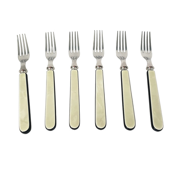 Vintage Voos Co. Cutlery Set 12 Pc French Ivory & Black Pearlized Celluloid & Stainless Steel - Connecticut
