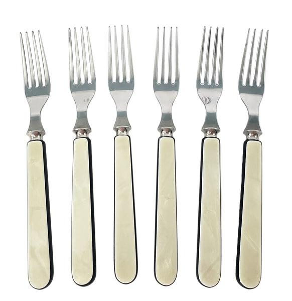 Vintage Voos Co. Cutlery Set 12 Pc French Ivory & Black Pearlized Celluloid & Stainless Steel - Connecticut