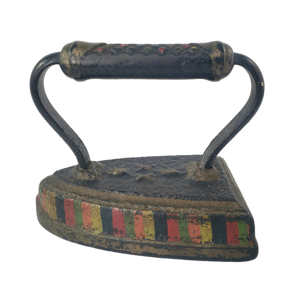 Antique Folk Art Painted Cast Iron Sad Iron Primitive Laundry