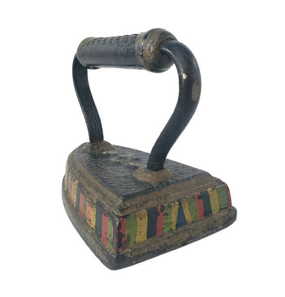 Antique Folk Art Painted Cast Iron Sad Iron Primitive Laundry