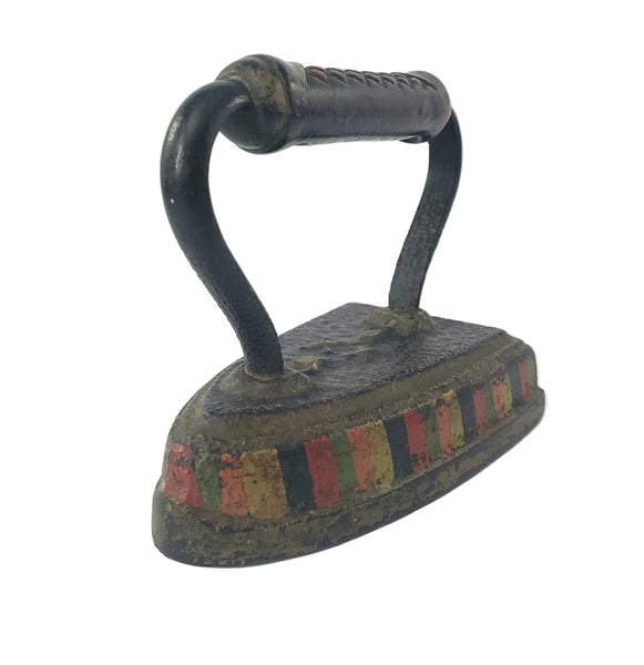 Antique Folk Art Painted Cast Iron Sad Iron Primitive Laundry