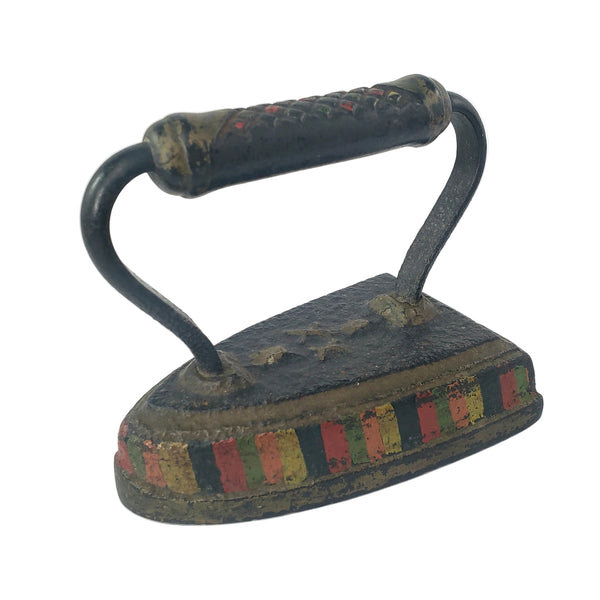 Antique Folk Art Painted Cast Iron Sad Iron Primitive Laundry Decorative Doorstop