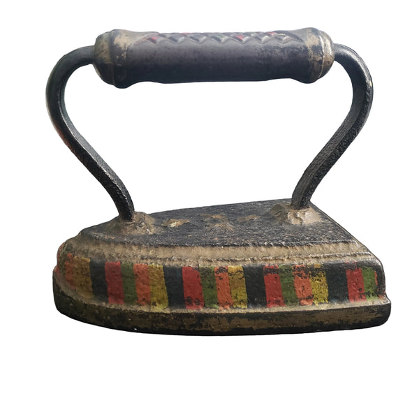 Antique Folk Art Painted Cast Iron Sad Iron Primitive Laundry