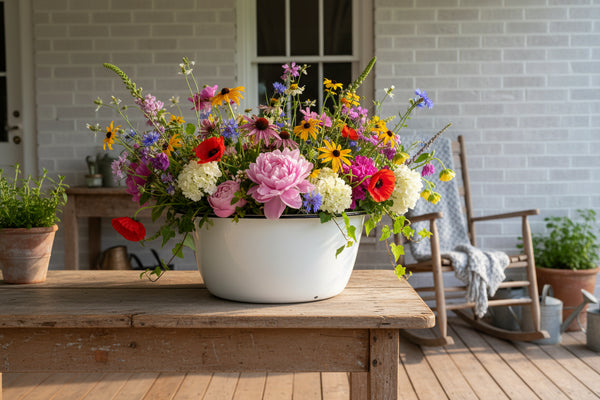 Large Vintage Farmhouse White Enamelware Basin Black Trim