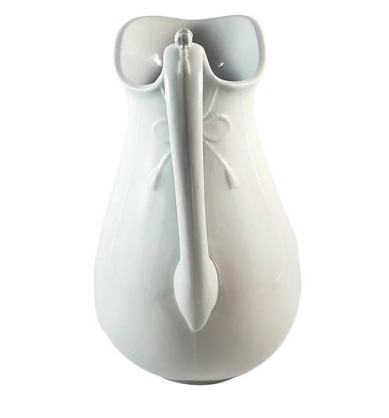 Large Antique White Ironstone Pitcher Bow & Tassel 12" by Burgess & Goddard England