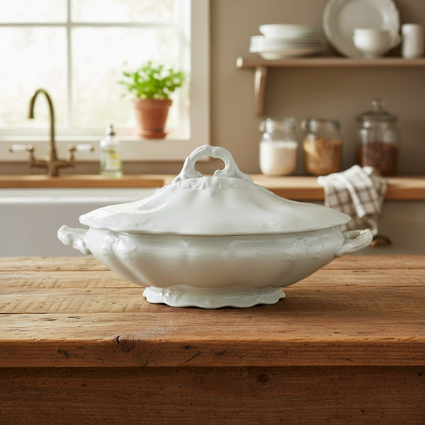 Antique White Ironstone Covered Vegetable Serving Dish by Johnson Brothers England