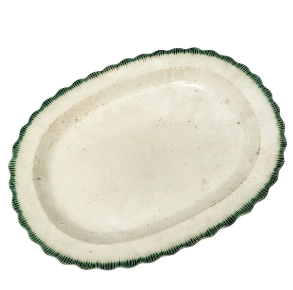 Early 19th Century Green Feather Edge Oval Platter 15 1/2" Creamware