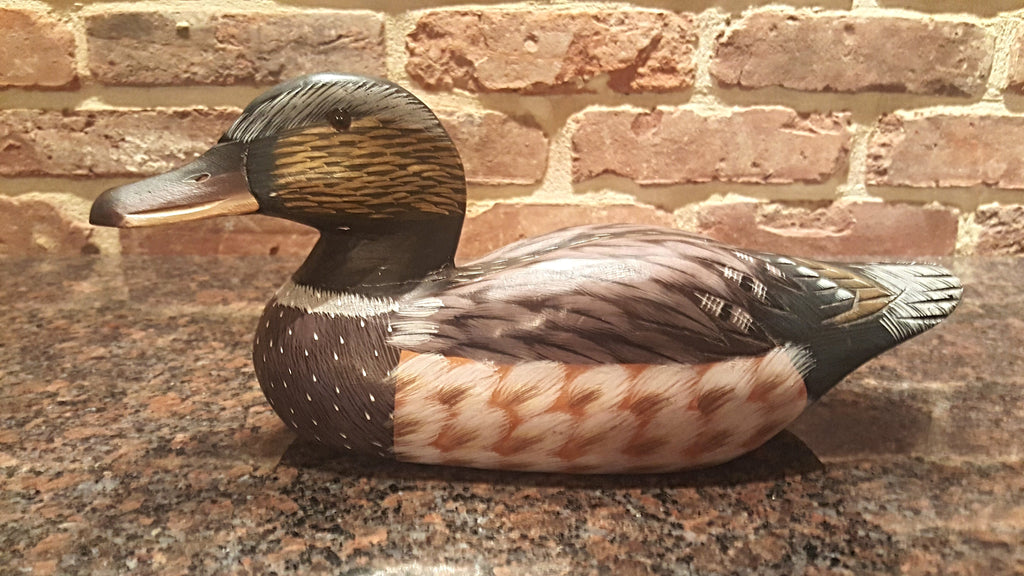 SIGNED Hand Painted Wooden Duck Decoy  