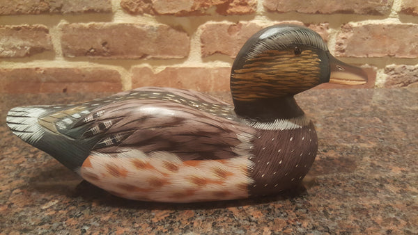 SIGNED Hand Painted Wooden Duck Decoy 