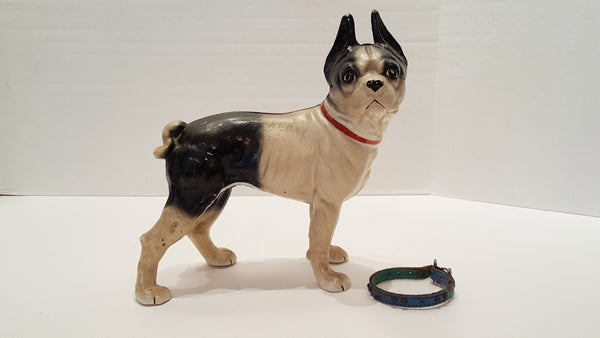 Antique Cast Iron Boston Terrier Dog Doorstop with Two Flat Head Screws
