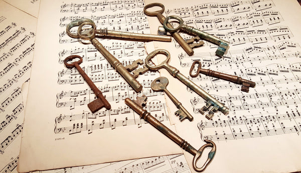 Collection of 9 Antique Skeleton Keys Variety of Styles 