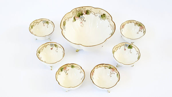 Antique Nippon Hand Painted Porcelain Nut Bowl Set of 7