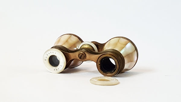 Antique DU BARRY PARIS Mother Of Pearl & Brass Opera Glasses Original Case - Needs Repair