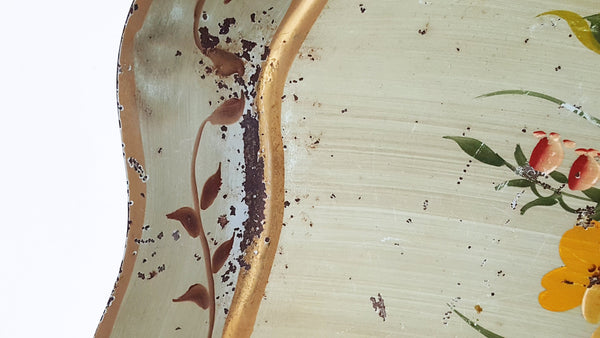 Large Hand Painted Green Floral Tole Tray