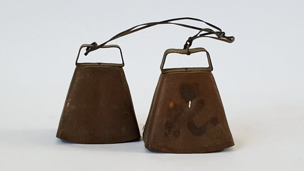 Vintage Copper Plated Cow Bells - Initialed