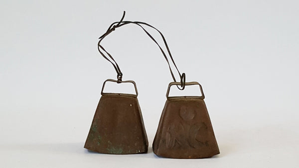 Vintage Copper Plated Cow Bells - Initialed