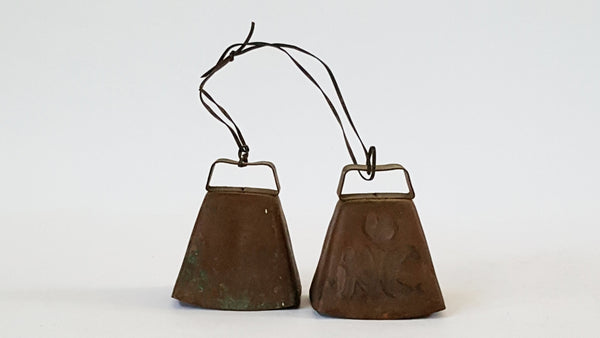Vintage Copper Plated Cow Bells - Initialed