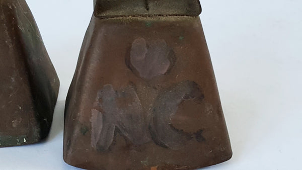 Vintage Copper Plated Cow Bells - Initialed