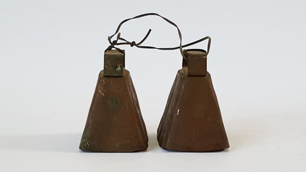 Vintage Copper Plated Cow Bells - Initialed