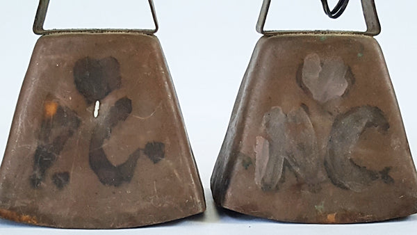 Vintage Copper Plated Cow Bells - Initialed