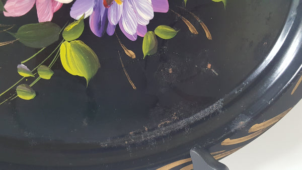Vintage Hand-Painted Petite Oval Floral Toleware Tray
