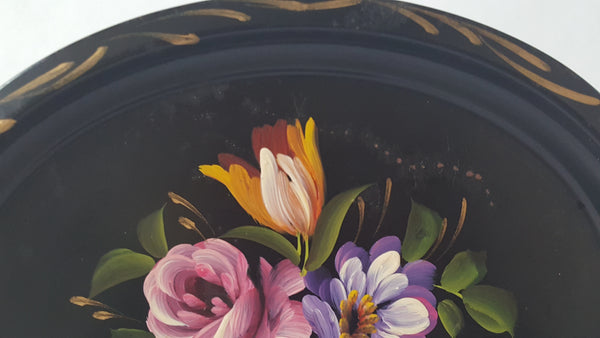 Vintage Hand-Painted Petite Oval Floral Toleware Tray