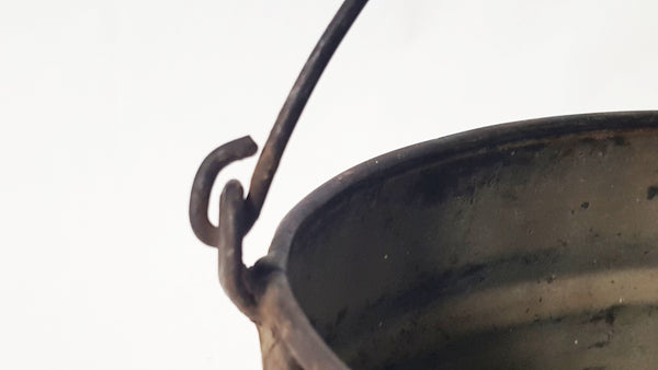 Antique Oval Tin Bucket With Wooden Handle Grip