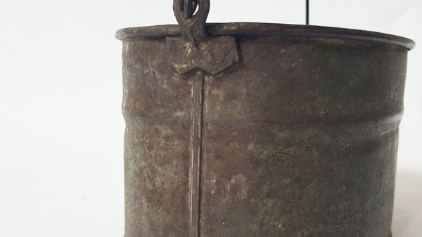 Antique Oval Tin Bucket With Wooden Handle Grip
