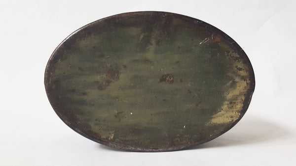 Antique Oval Tin Bucket With Wooden Handle Grip