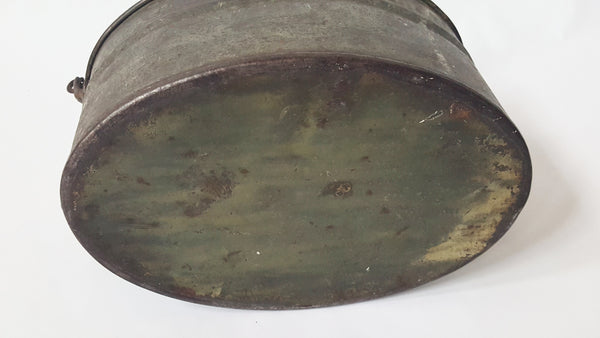 Antique Oval Tin Bucket With Wooden Handle Grip