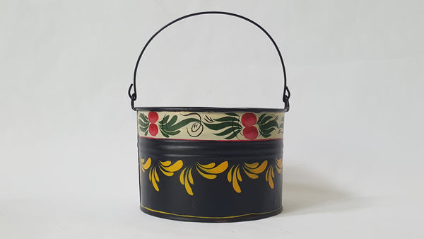 Vintage Decorative Painted Folk Art Toleware Small Tin Bucket and Pan
