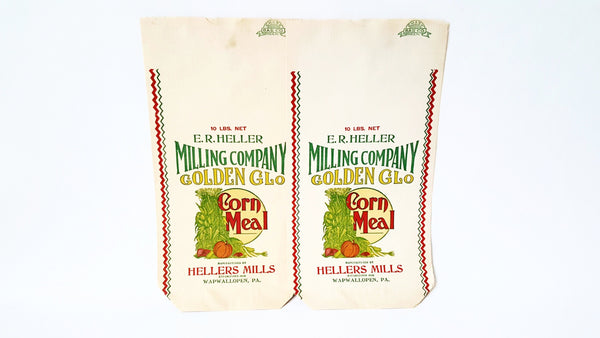 Vintage Corn Meal Advertising Sack Bags - Golden Glo Heller Milling - Lot of 4